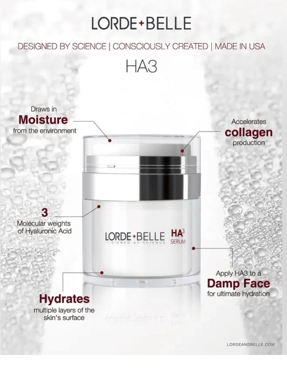 NWT SEALED Lorde & Belle HA3+ Peptide Serum 1 Fl Oz